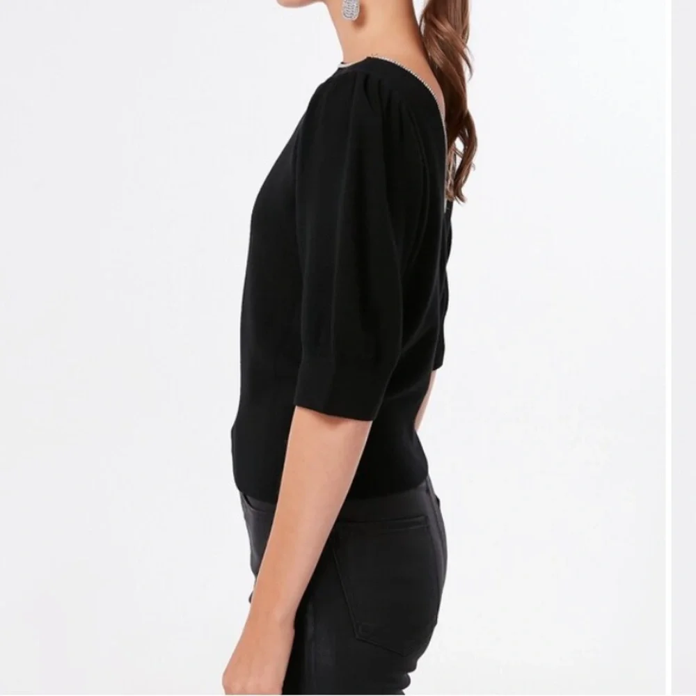Kate Spade Black Rhinestone Edged Boatneck Sweater